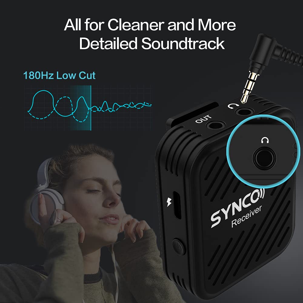 SYNCO G1 (A1) Lavalier-microfoon, 70 m bereik, 2,4 G, draadloos microfoonsysteem met 1 zender 1 ontvanger 1 lavalier-microfoon 3,5 mm stekker voor smartphone-camera, camcorder, vlog video-opname