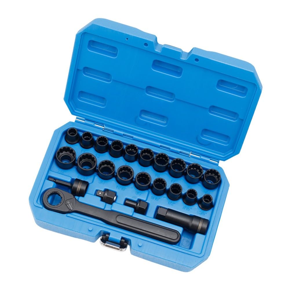 Juego de llaves de carraca de acero cromado, 24 piezas, métricas de 10-19 mm y 38-78 pulgadas, juego de llaves de trinquete huecas, mecánica profesional