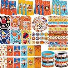 Basketball Party Favors - 12PCS Gift Bags, Slap Bracelets, Rubber Bracelets, Stickers, Button Pin, DIY Stickers, Spiral Notebook for Basketball Birthday Party Decorations Supplies