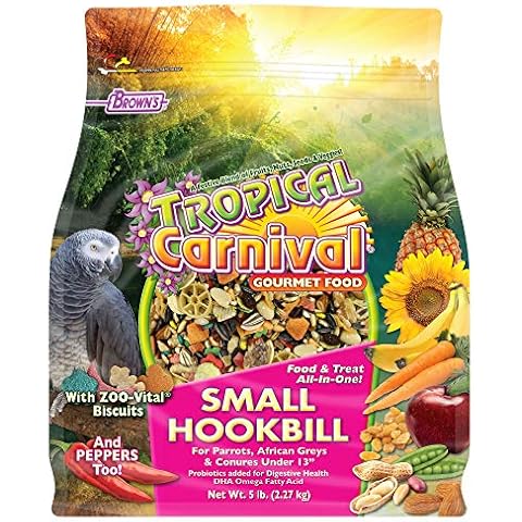 F.M. Brown's Tropical Carnival Gourmet Bird Food for Parrots, African Greys, and Conures Under 13", Probiotics for Digestive Health, Vitamin-Nutrient Fortified Daily Diet - 5 lb. Cover