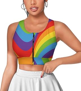 Magic Rainbow Opt Art Women's Sports Bra Wirefree Bras Breathable Yoga Vest Zipper Workout Tank Tops