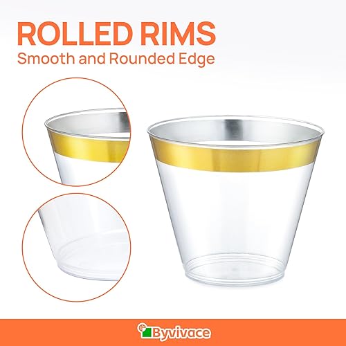 Miniatura 10 de 200 vasos de plástico duro transparente de 9 onzas, vasos desechables para fiestas, vasos de 9 onzas para sentadillas, copas de vino de plástico,