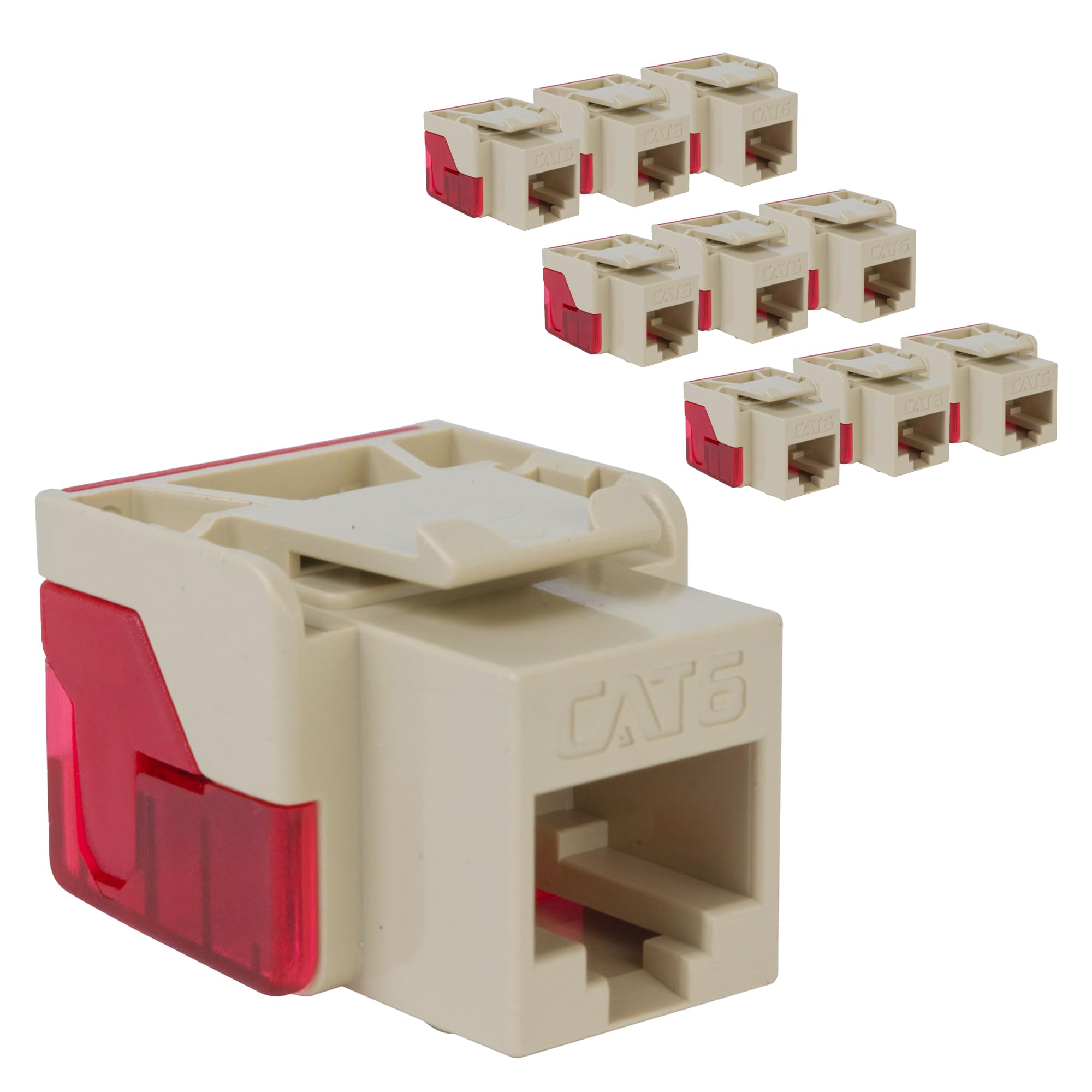 ICC CAT6 Keystone Jack with Inline IDC No Pair Split Wiring (Easier Termination) UL Listed PoE++ TAA Compliant for Wall Plate or Patch Panel, Works with JackEasy Termination Tool, Ivory, 10 Pack