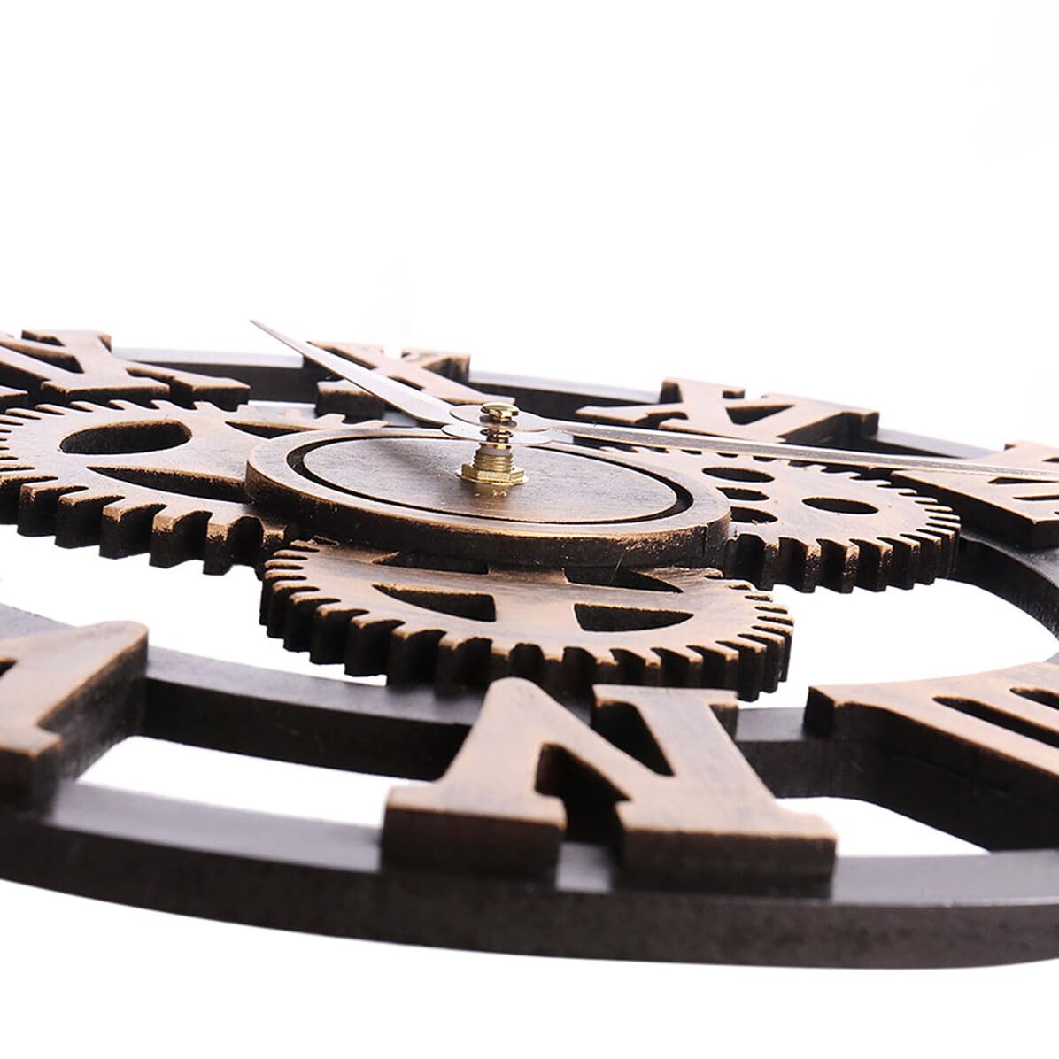DOITOOL Reloj de Pared Vintage de Madera Engranaje 3D, 40 Cm | Números Romanos Retro, Movimiento de Cuarzo Ultra Silencioso, Estilo Industrial para Hogar y Oficina