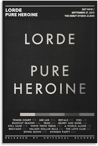 DAXXIN Lorde Pure Heroine 37 - Póster en lienzo decorativo para pared, sala de estar, dormitorio, decoración, regalo, sin marco, 12 x 18 pulgadas