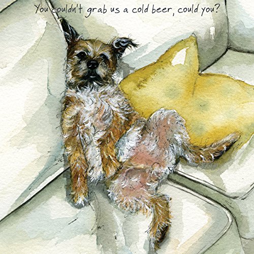 Cheeky Border Terrier dog BLANK Birthday greeting card - Cold Beer