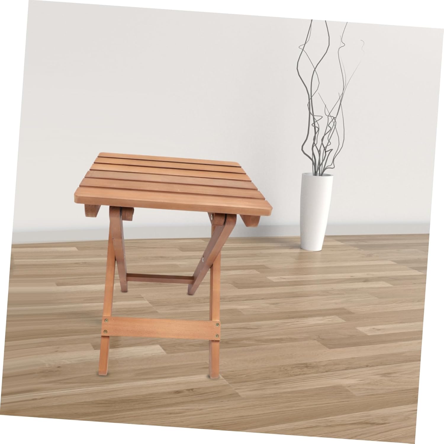 1pc Portable Folding Chair Simple Wooden Strip Design Lightweight Solid Wood Stool for and Indoor Use No Assembly Required