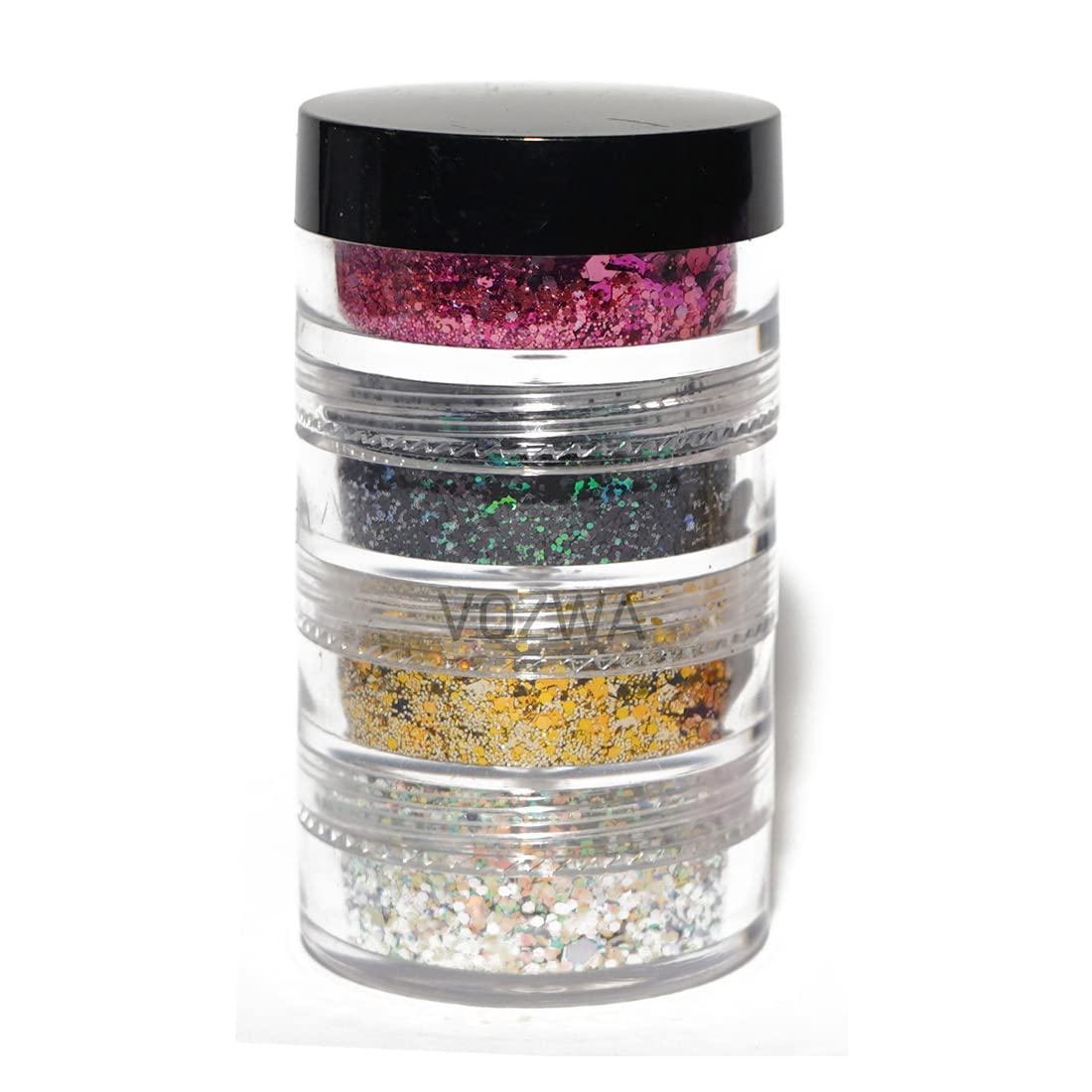 4 in 1 Eyeshadow Chunky and Fine Glitter Mix - (Pink + Black + Golden + Silver)