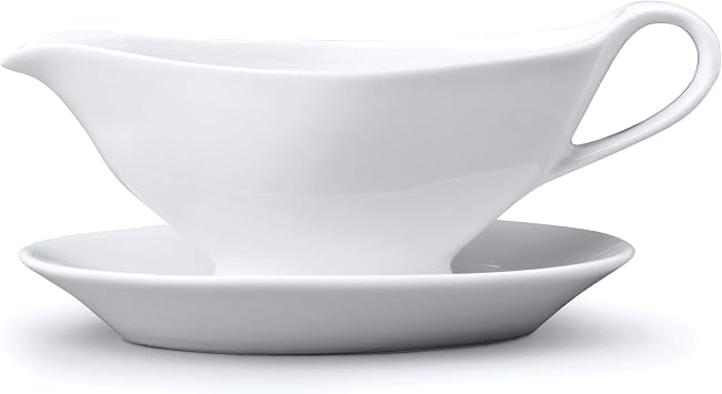 WM Bartleet & Sons 1750 T475 Porcelain Traditional Mini Sauce Boat with Stand/Saucer 100ml-White, White