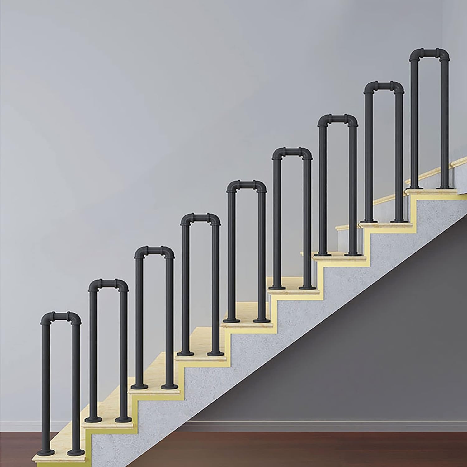 SOBS Staircase Handrail 35cm to 100cm Kit, Industrial U-Shaped Wrought Iron Pipe Railing for Stairs Steps Mount, Outdoor Indoor Stairs Loft Porch Hand Rail, Black/White (Color : B, Size : 55cm)