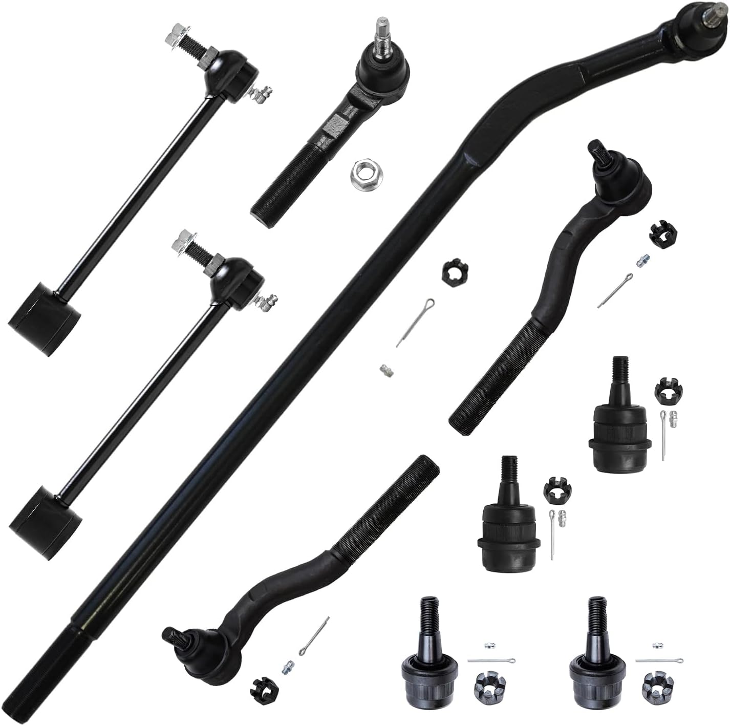 Detroit Axle - 10pc Suspension Kit for 2007-2017 Jeep Wrangler, 2018 Wrangler JK, 4 Front Upper & Lower Ball Joints 2 Rear Sway Bars 4 Inner Outer Tie Rod Ends Replacement