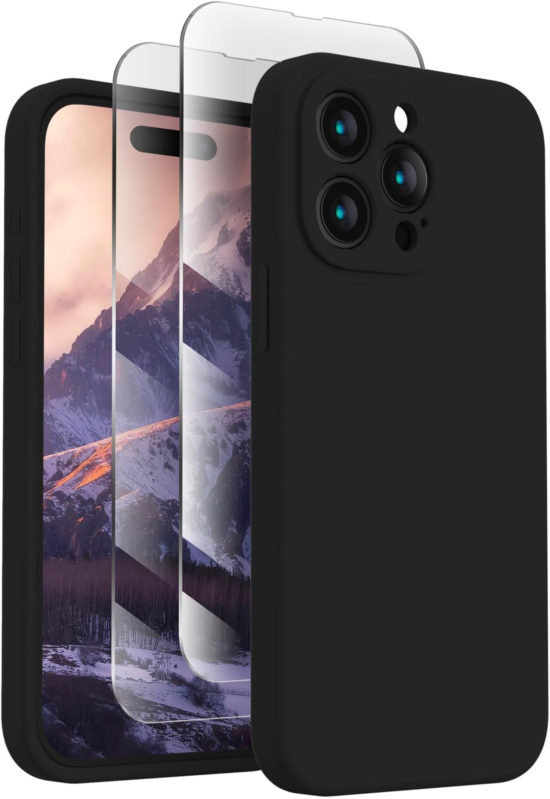 Designed for iPhone 15 Pro Max Case, Silicone Upgraded [Camera Protection] Phone Case with [2 Screen Protectors], Soft Anti-Scratch Microfiber Lining Inside, 6.7 inch, Black