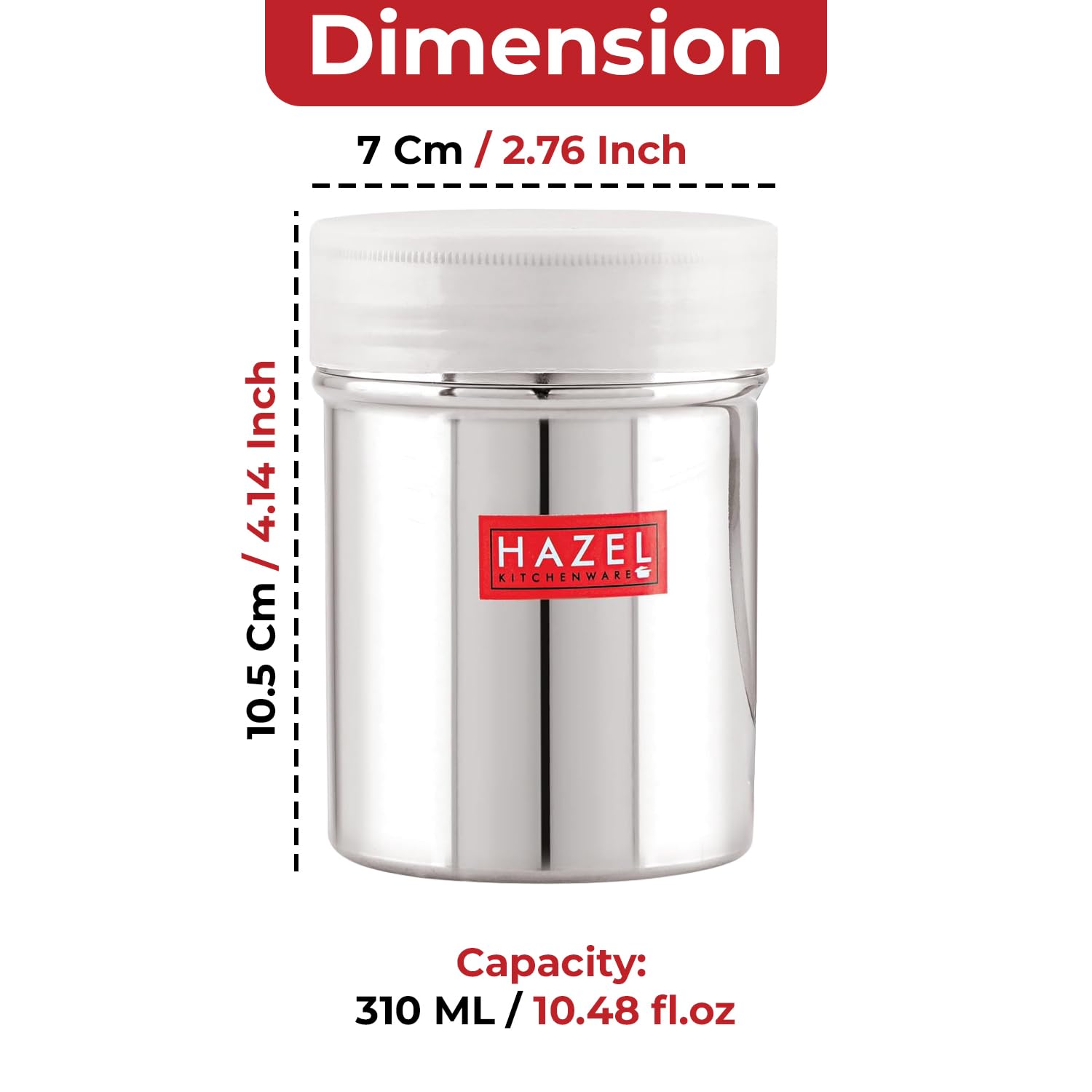 HAZEL Stainless Steel Powder Shaker and Plastic Lid Cap | 310 ml Capacity Dredger Without Handle | Salt and Pepper Cellar Cocoa Chocolate Powder Shaker 1