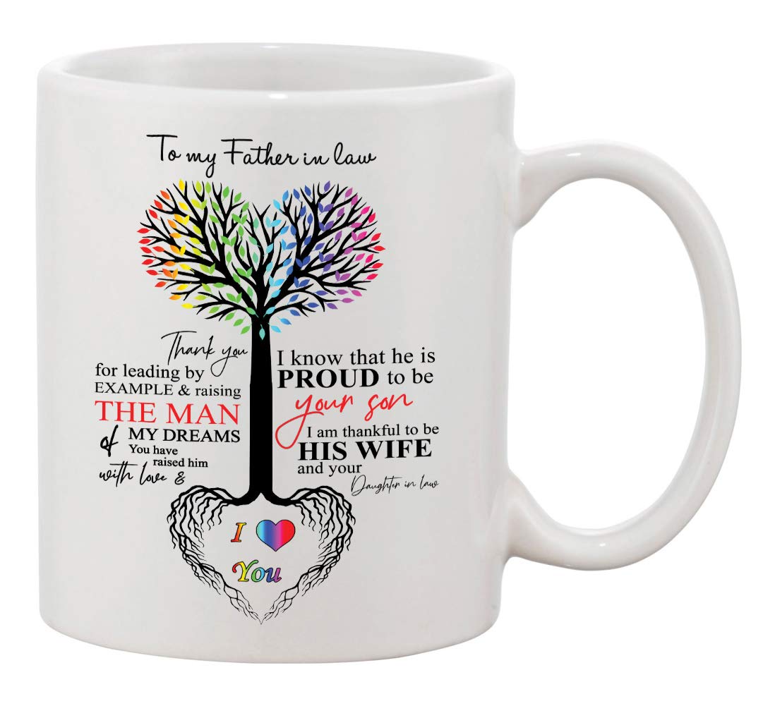 Ceramic Coffee Mug To My Father in Law Tree Heart Rainbow Sweet Sayings  Birthday, Father's Day, Christmas, Anniversary, gift