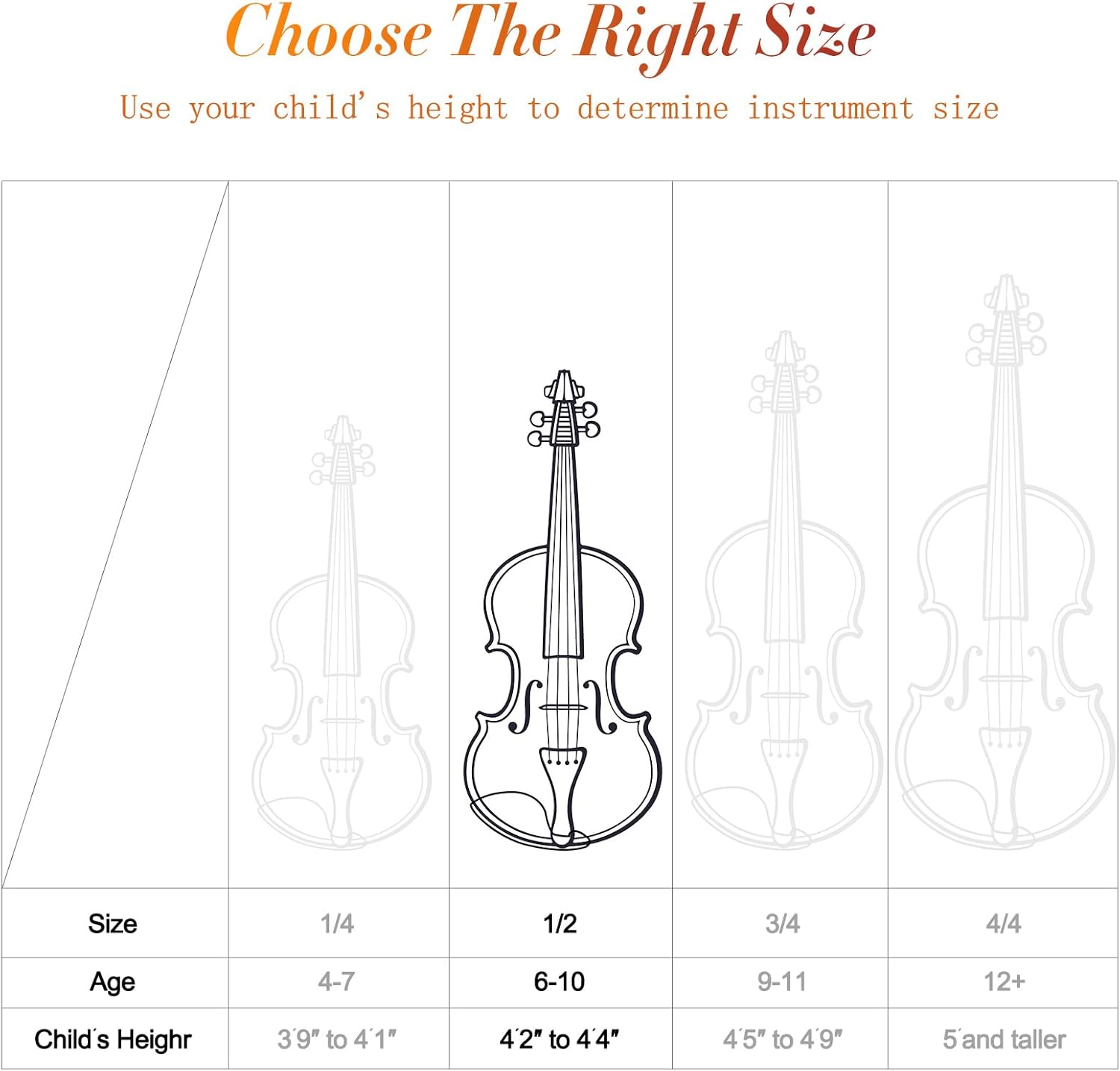 1/2 Violin For Beginners, CVN-300 Solidwood Ebony Fitted Beginner Violin with Strings, Violin Starter Kit For Student w/Hard Case, Bow, Stringed Musical Instruments Back to School Starter Kit