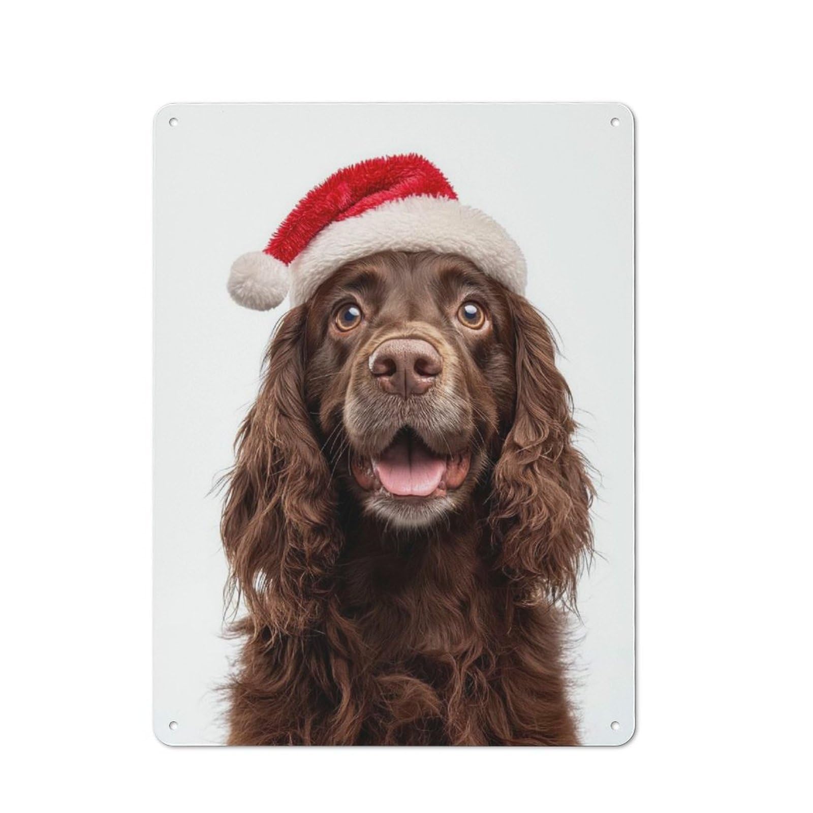 Junmoney Sussex Spaniel Dog With Santa Hat Retro Metal Wall Sign 40X30cm With For Living Room Wall, Housewarming Wall Decor For People Furnishing Living Room