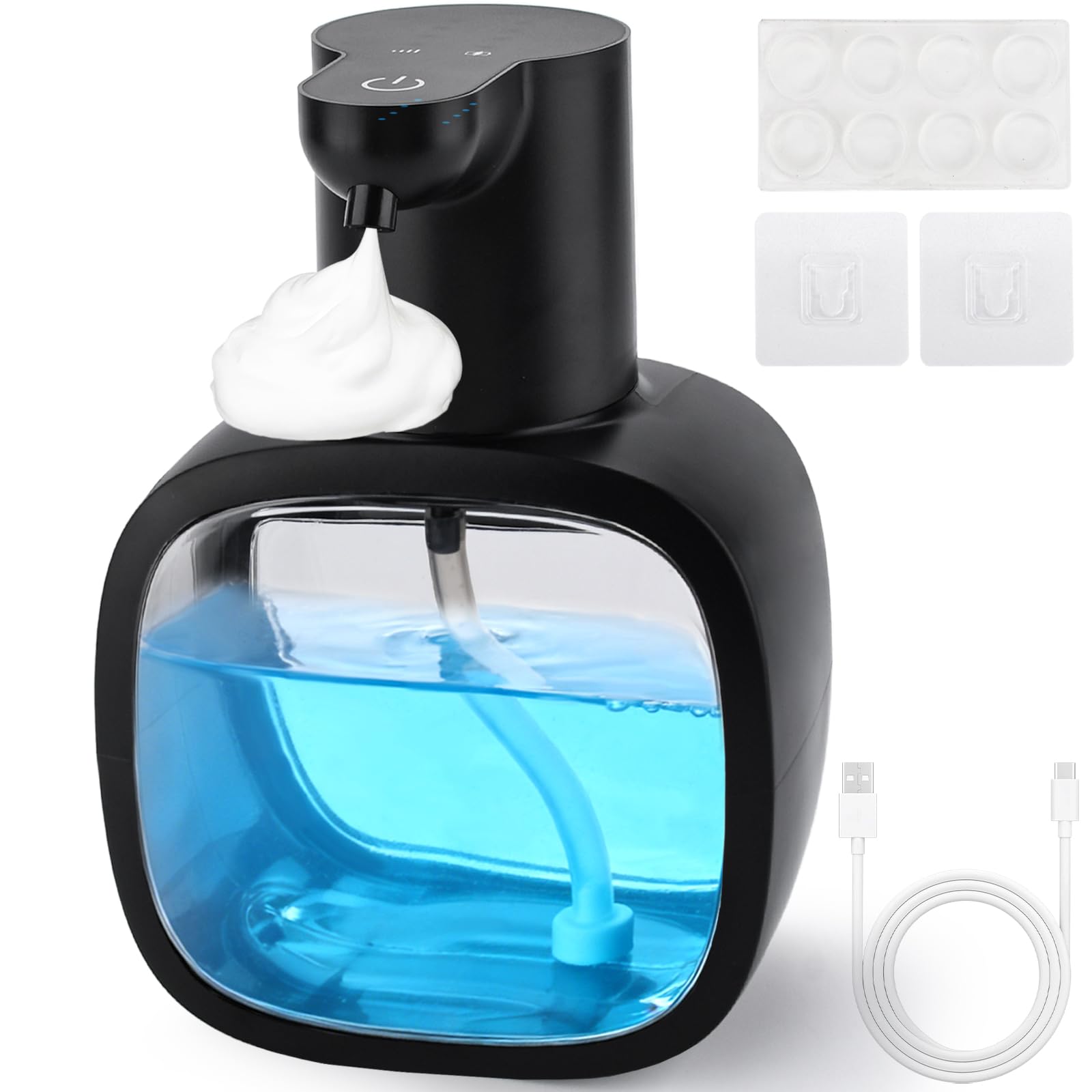 Dispensador de Jabón Automático,Dispensador Jabon Baño Automatico,Montaje en Pared o Sobremesa con Salida de Líquido Ajustable,Dispensador de Jabón Recargable por USB Negro