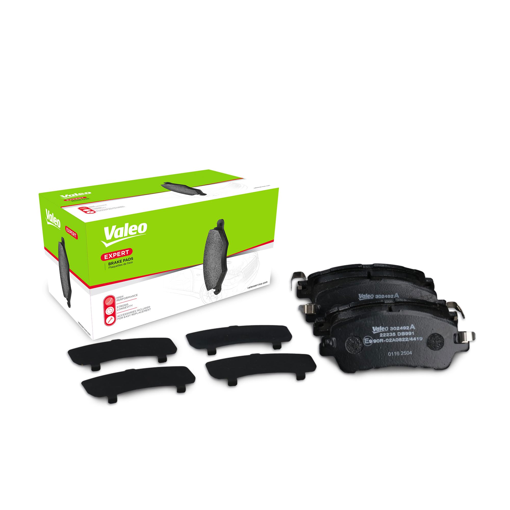Valeo Pastillas de Freno Expert 302492A, Juego de 4 Pastillas, Eje Delantero, Completamente Equipado con Accesorios Montados - Certificación ECE-R90