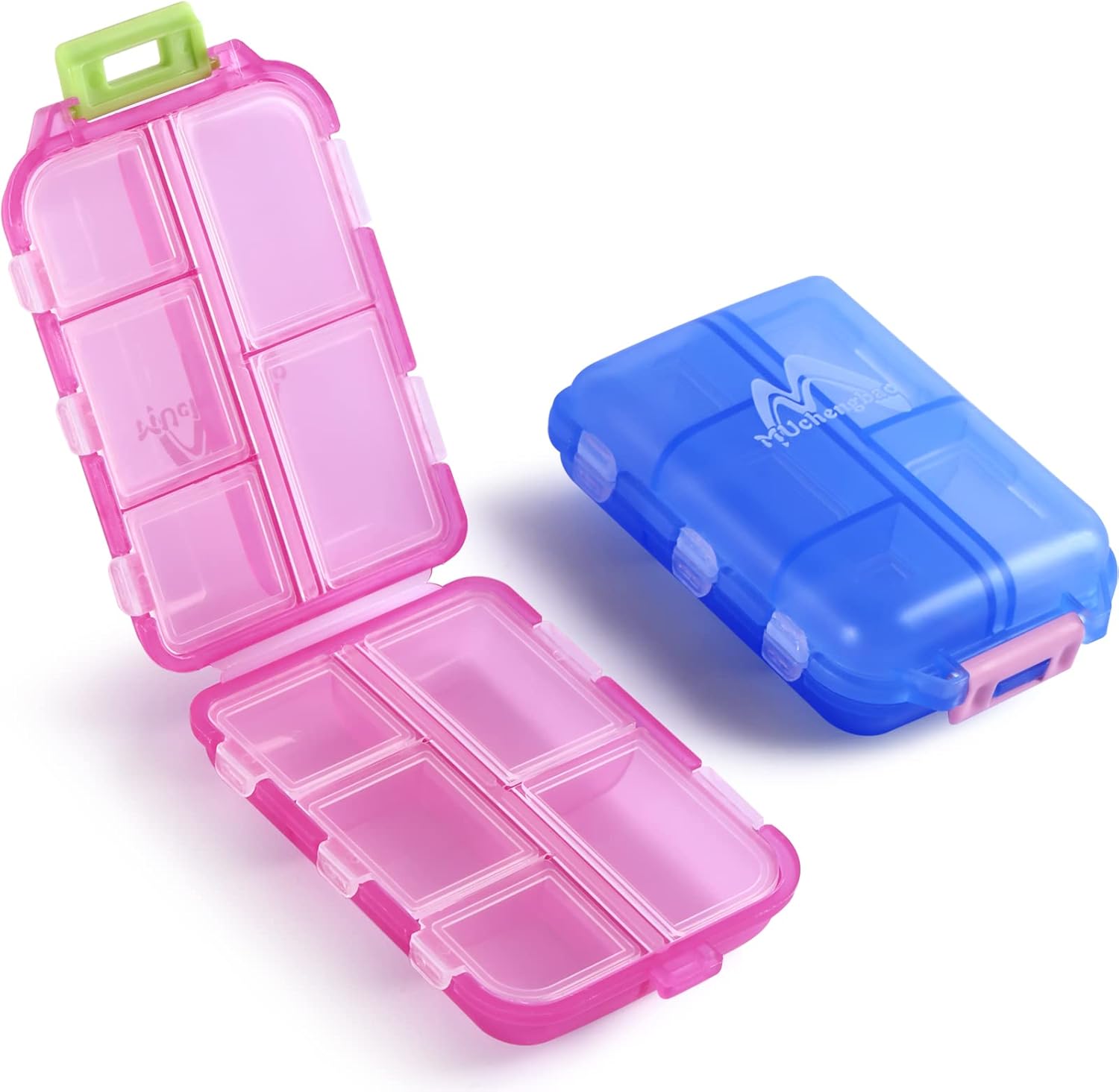 2 Pack Couple Travel Pill Case for Purse, 10 Compartments, Portable