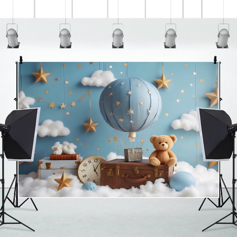 Spazio Esterno Compleanno Sfondo 2.2x1.5m Universo Blu Cielo Bianco Nuvola Bambino Doccia Foto Sfondo Giocattolo Orso Scatola di Legno Ragazzo 1 ° Festa di Compleanno Decorazione