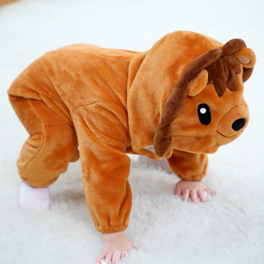 l'hiver Unisexe Bébé Grenouillère à Capuchon Animal 0-36 Mois | Tout-Petit Halloween Flanelle Cosplay Combinaison,Garçons Filles Dessin Animé Déguisement,Mignonne Barboteuse