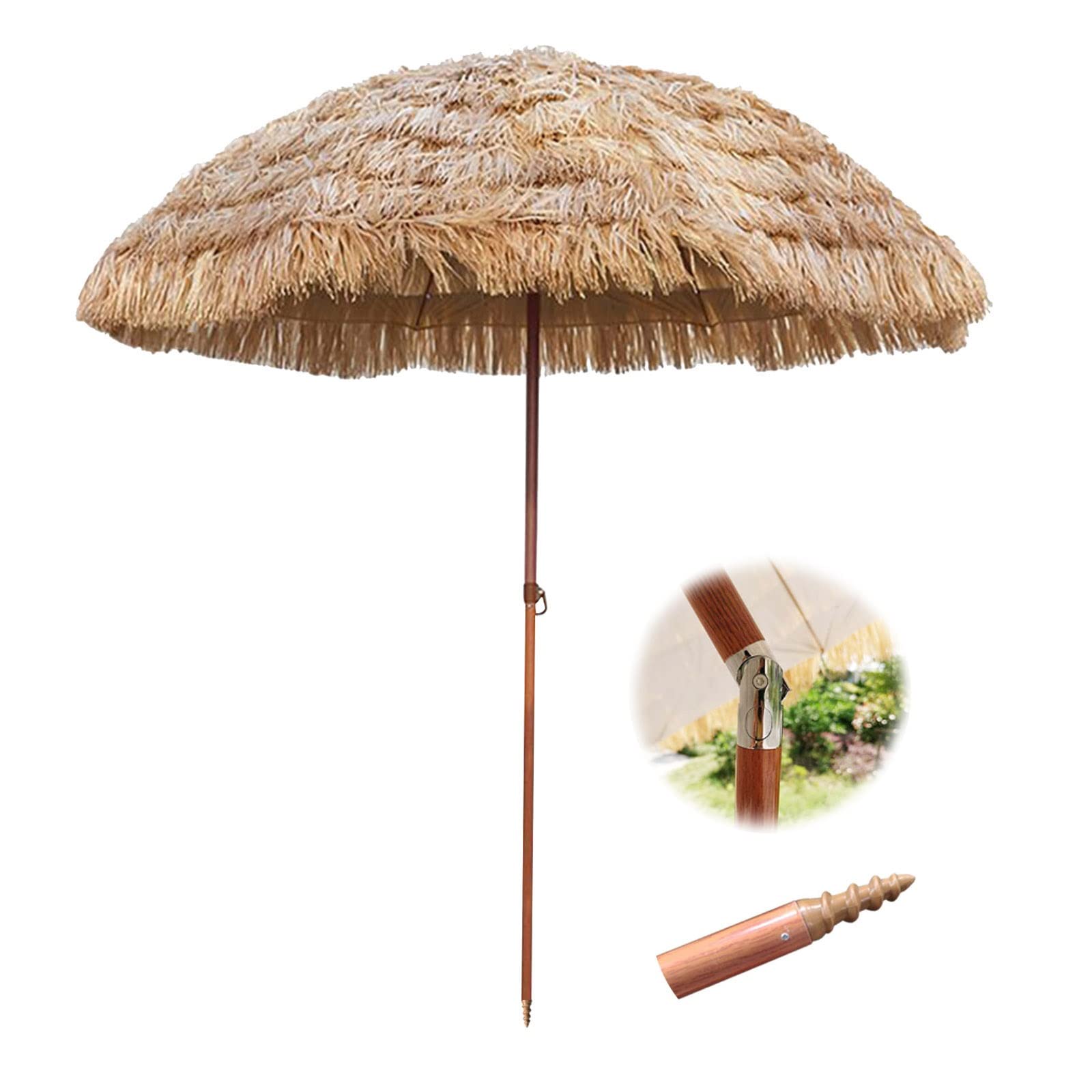 LIULIUHawaiian Umbrella 7.9ft Beach Parasols Round Garden Parasol with Tilt Patio Umbrella with UV Protection Straw Parasol Water Proof Outdoor Umbrellas for Pool/Rod Φ1.25inch/8 Ribs