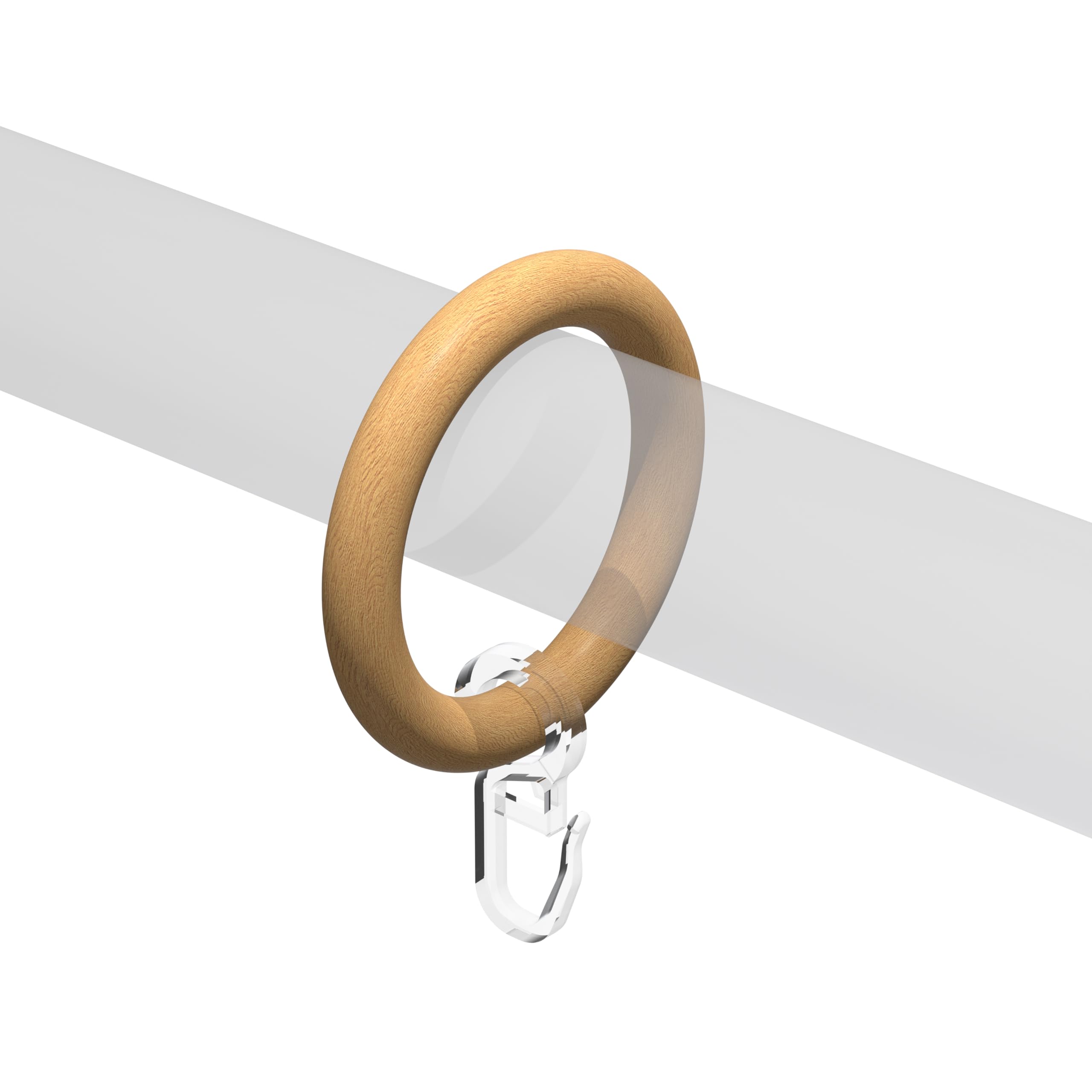 Interdeco Gardinenringe mit Faltenhaken/Holz-Ringe in Buche für Gardinenstangen 28 mm Ø (20 Stück)