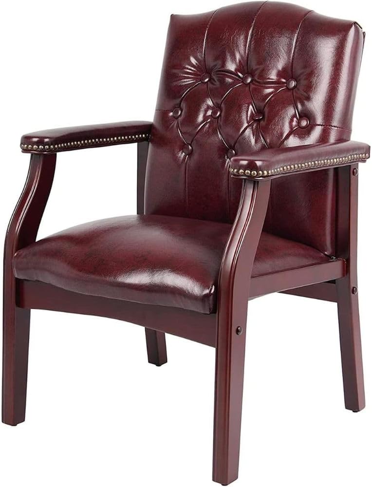 Ivy League Set of 2 Executive Guest Chair in Burgundy Vinyl Wood Frame Office Visitor Dual Chair with Mahogany Finish Comfortable Reception Seating for Office or Waiting Room