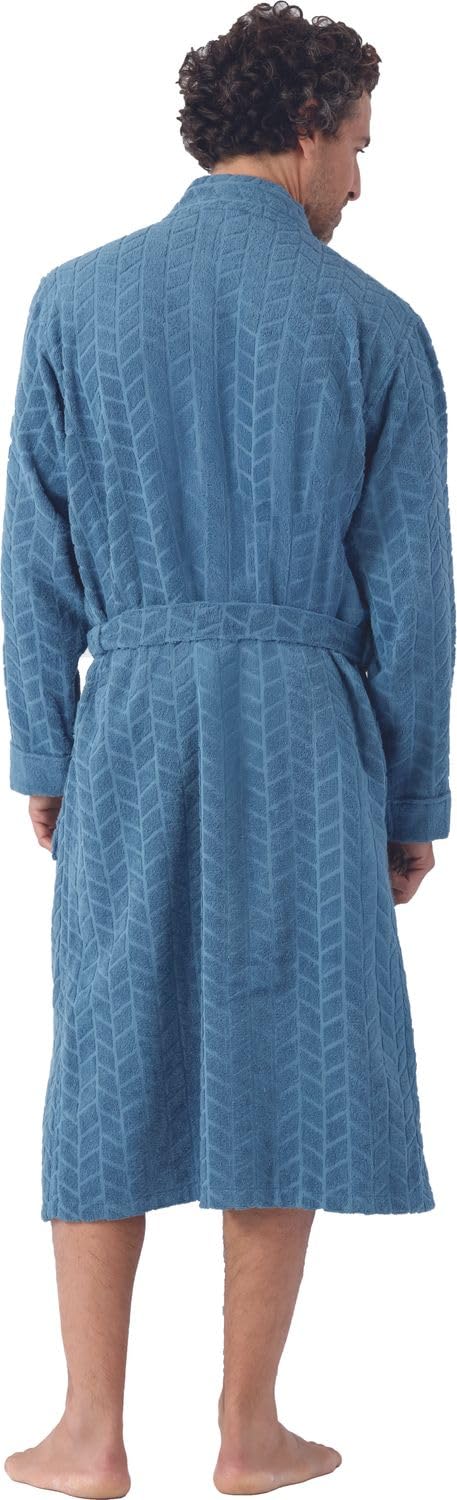 hajo Herren Bademantel Frottee Baumwolle rauchblau gemustert 81407 688