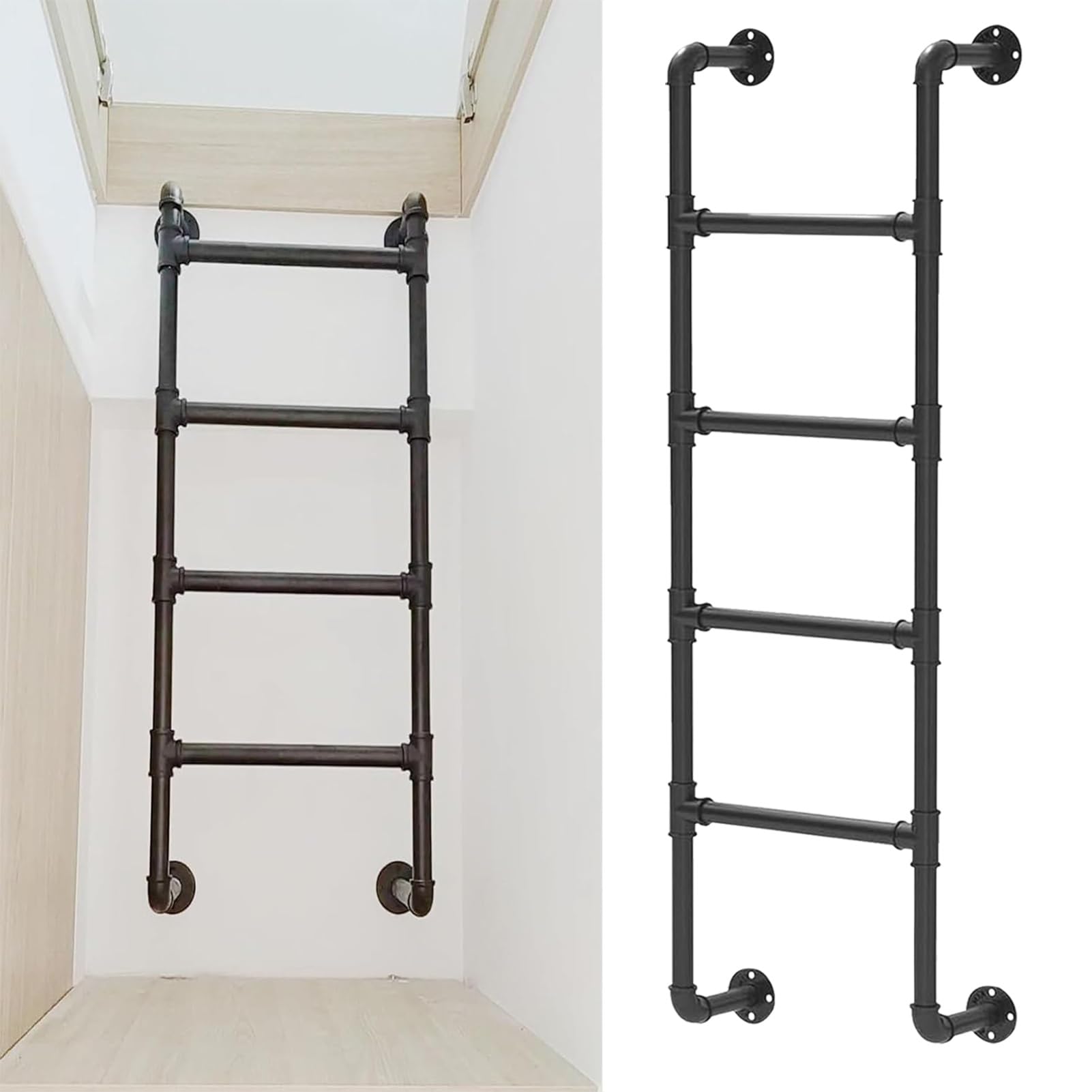 BYFSRUS Emergency Egress Ladder 3.3FT 9.8FT Wall Mounted Wrought Iron Attic Loft Ladder Multi Function Climbing for Basement Roof Garage Bunk Bed Easy Installation