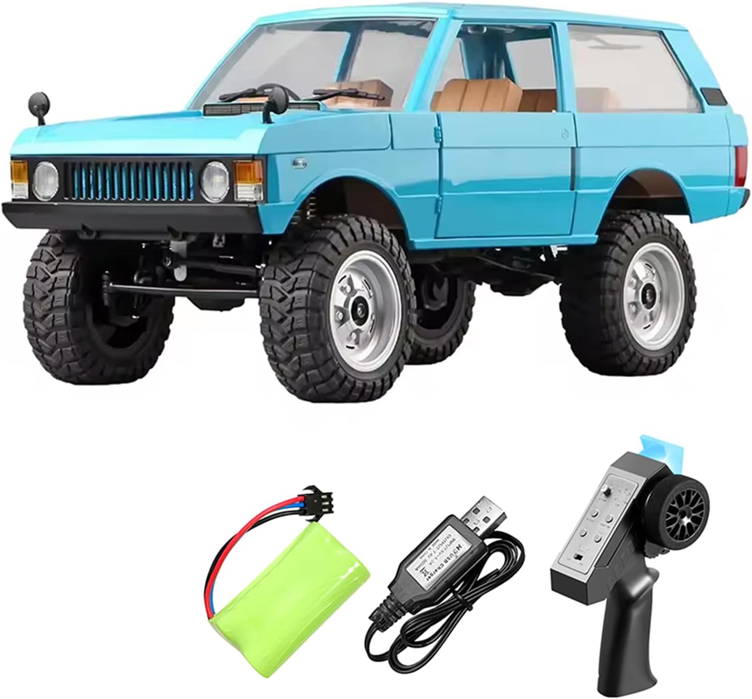 Domary Remote Control Car 1:12 Scale Rechargeable RC Crawler Toy for Kids Adults with Controllable Headlights 3 Batteries Light Blue 38cm (1 Battery)