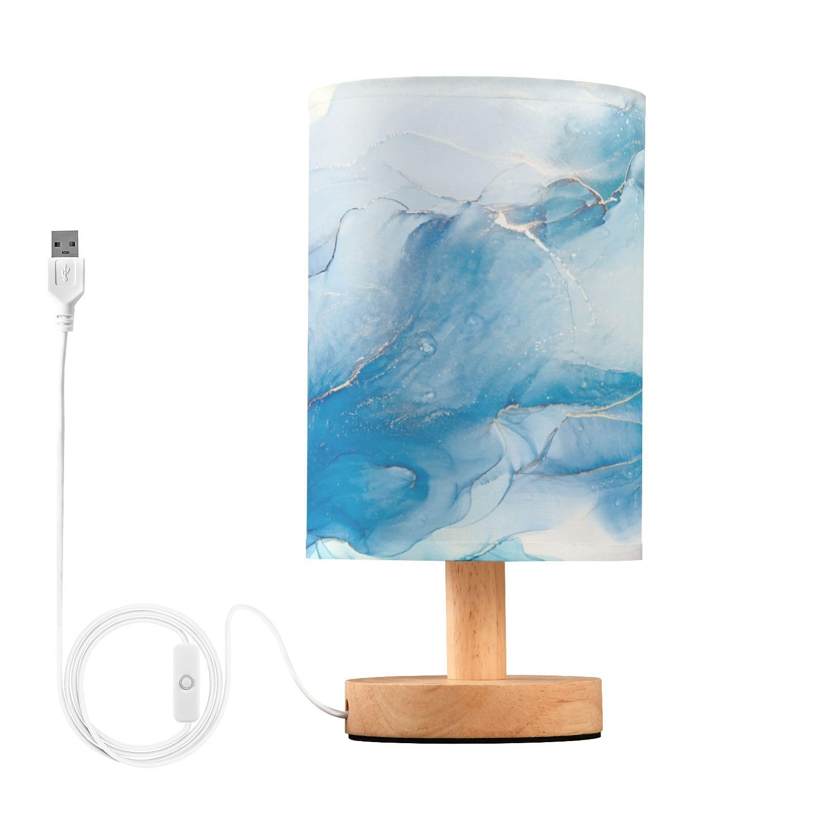 Bedside Table Lamps, Blue Teal Turquoise Marble USB Table Lamp for Bedroom, LED Light Bedroom Bedside Table Décor Night Lamp Warm White