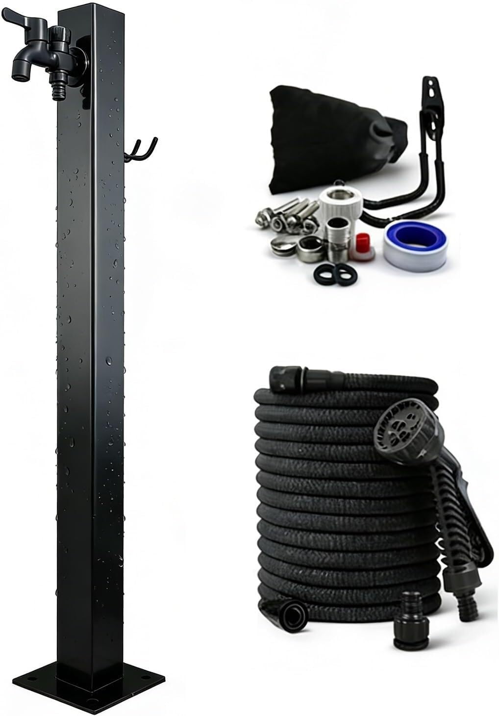 Epano One Color Lxxw Outdoor Faucet Water Column Freestanding Garden Hose Stand With Dual Faucet - Stainless Steel Frost-Proof Outdoor Water Column