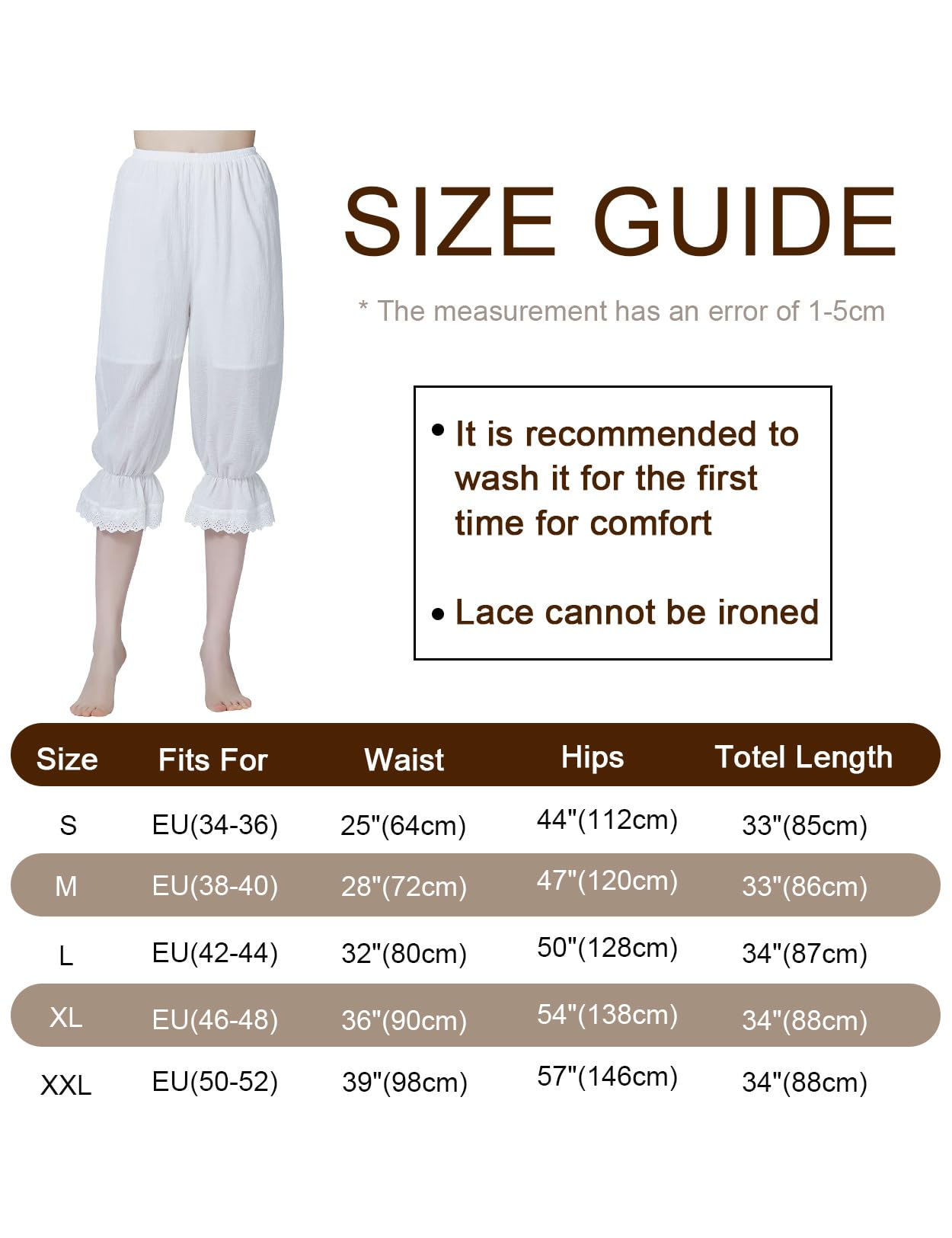 BEAUTELICATE Damen Bloomers Viktorianisches Pumphose Baumwolle Pettipants Rüschenhose für Steampunk Renaissance Karneval Kostüm Elfenbein