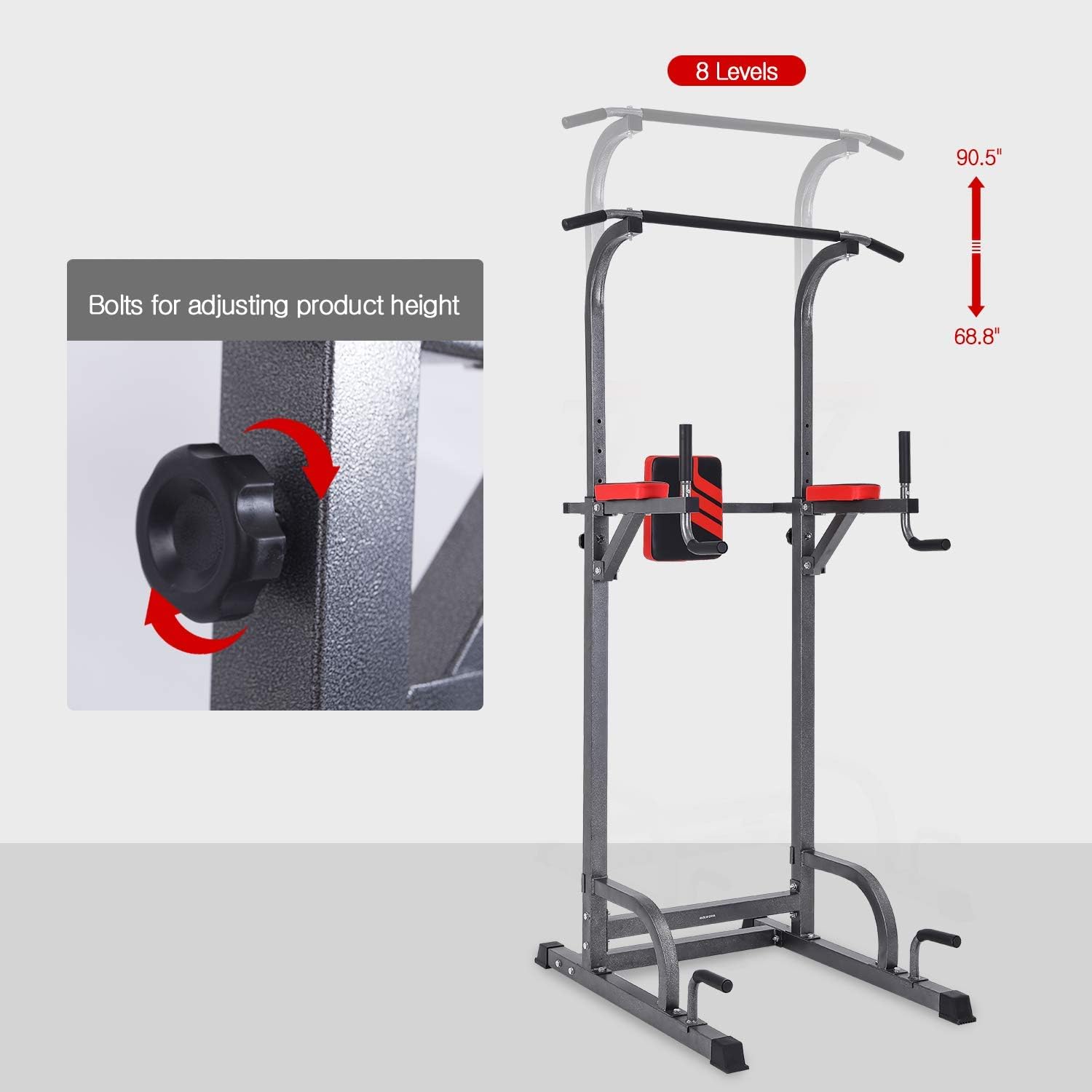 MAGIC FIT Power Tower Dip/Pull Up Station Multi-Function Workout Equipment for Home Gym Training Fitness Exercise 8 Levels Adjustable Height
