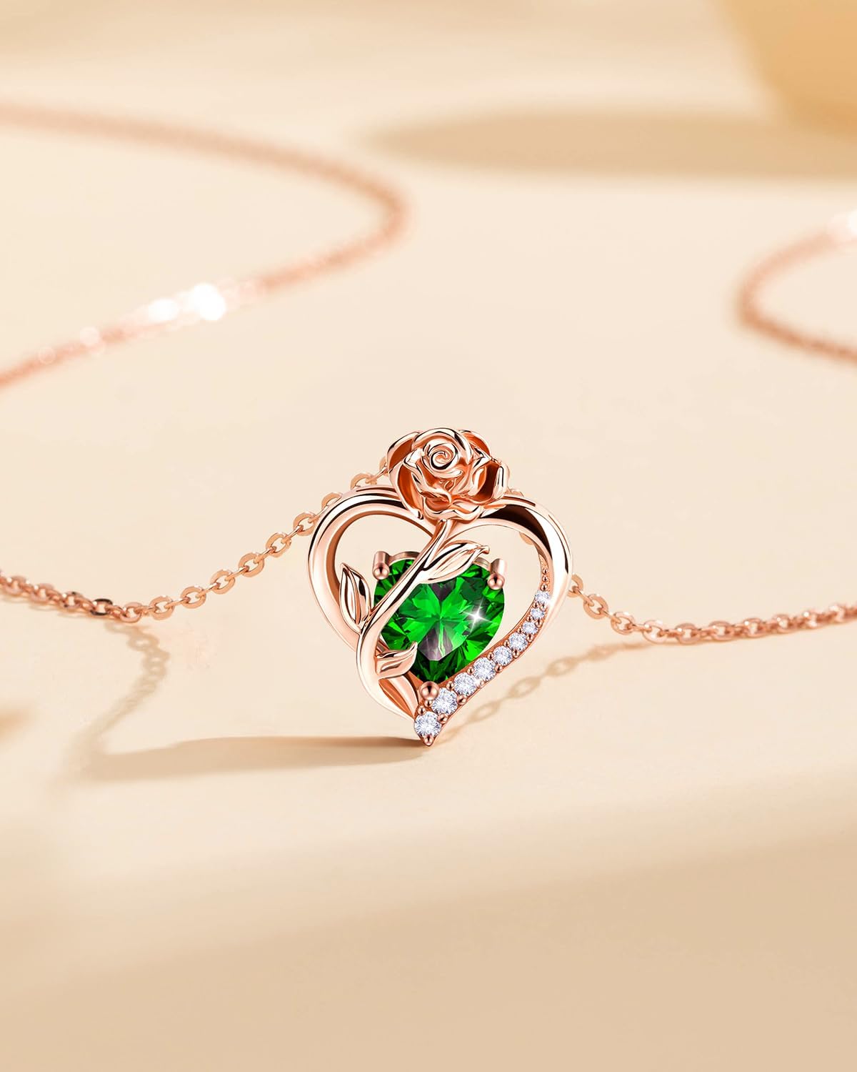 Heart Birthstone Rose Necklace for Women: Genuine 925 Sterling Silver Rose Gold Pendant Dainty Necklace Gold Jewelry Valentines Christmas Anniversary Birthday Gifts for Wife Mom Daughter - Image 8
