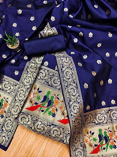 Image of Pandadi Women's Banarasi Paithani Woven Design Dress Material