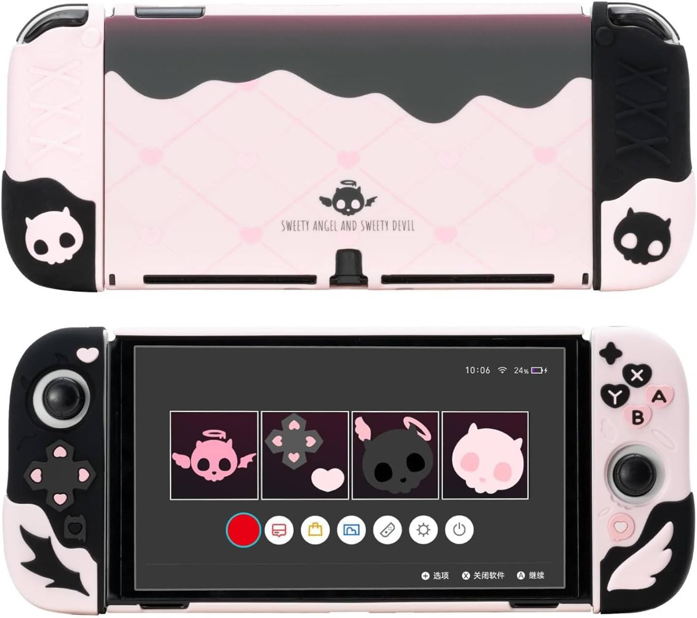 GeekShare Protective Case Compatible with Switch OLED, Slim Cover Case, Separable Soft Silicone Protective Shell for Joystick with 2 Thumb Grip Caps- Sweetheart Skull