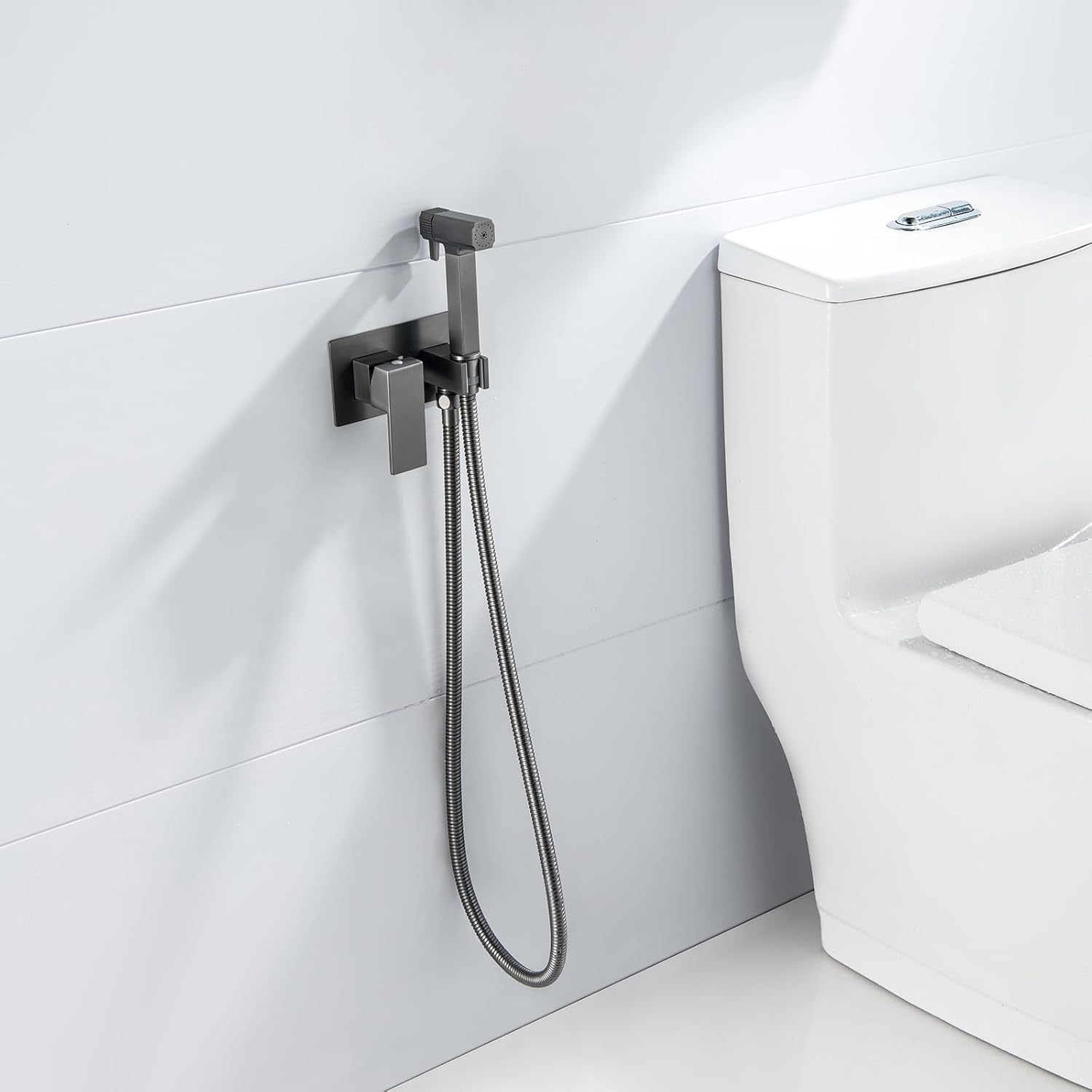 Black Handheld Bidet Sprayer for Toilet – 2Mode Jet/Stream Bidetset Brass Cloth Diaper Mixer T for Wash Easy Install Hygienic & Ecofriendly,Gun Gray