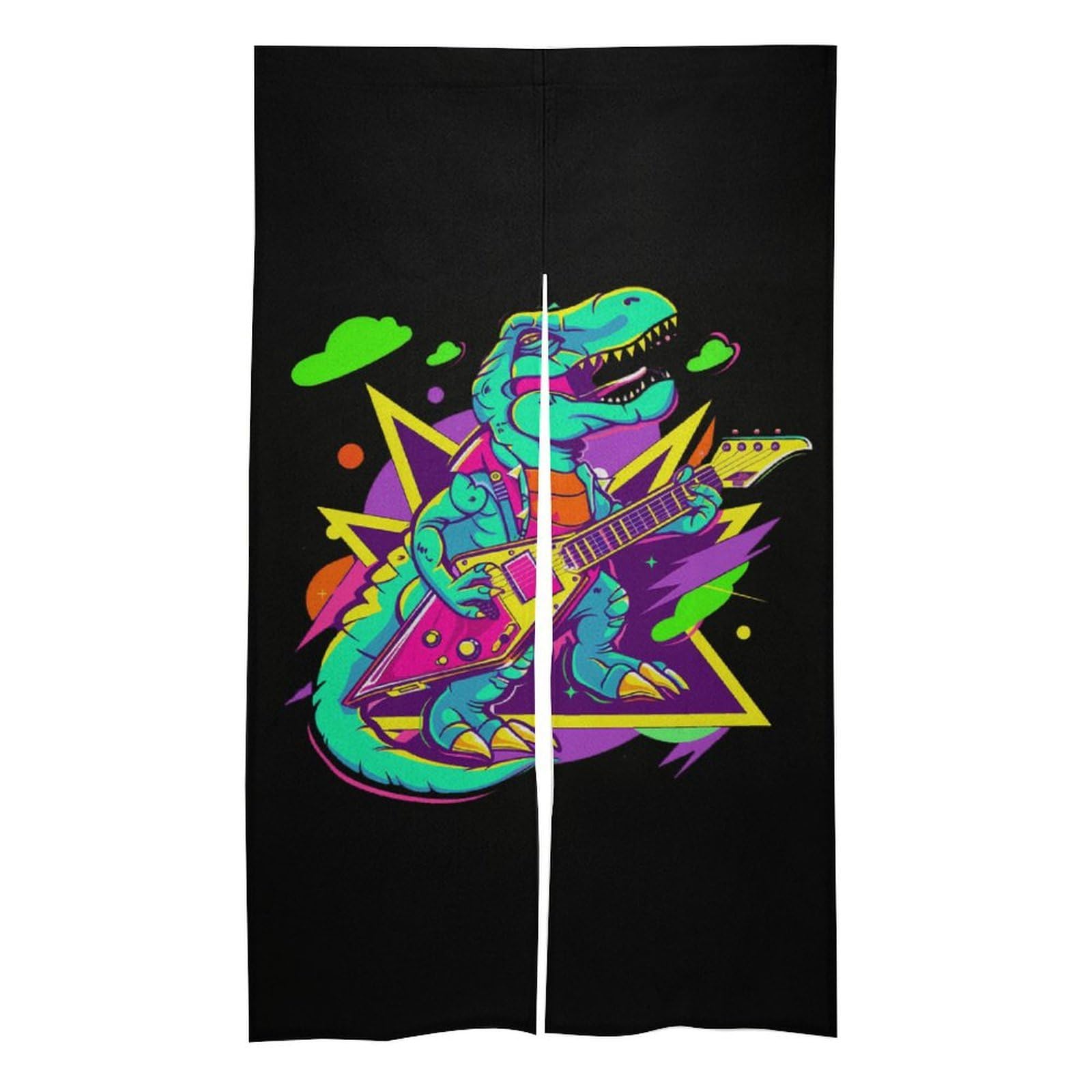 Rock Dinosaur Guitar Noren Doorway Split Shower Curtain Long Type Window Treatment for Privacy Partition Divider
