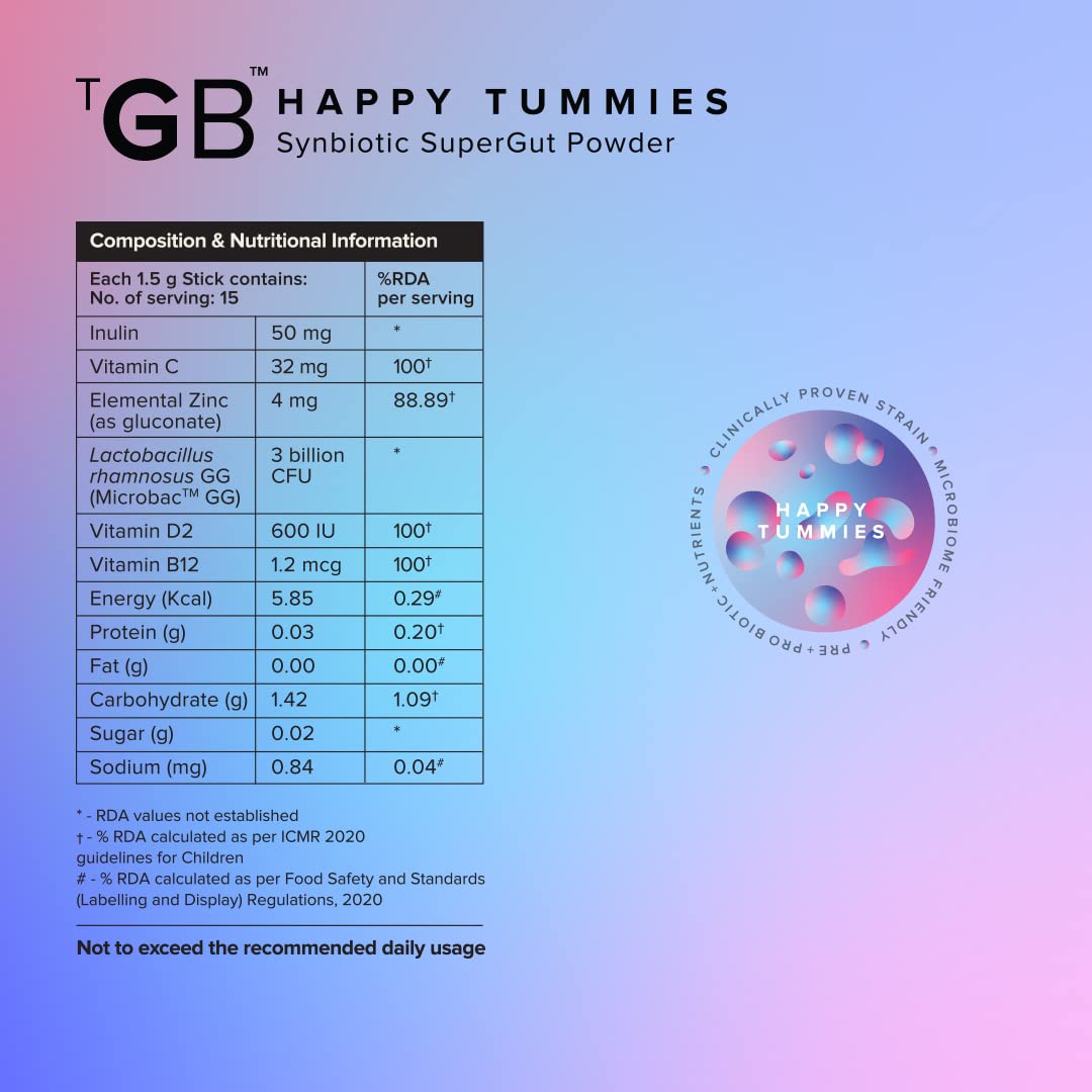 The Good Bug Happy Tummies SuperGut Powder for Healthy Digestion | Immunity Booster Pre & Probiotic Supplement for Kids | 3 Billion CFU of Clinically Proven Strains | 15 Days Pack 4