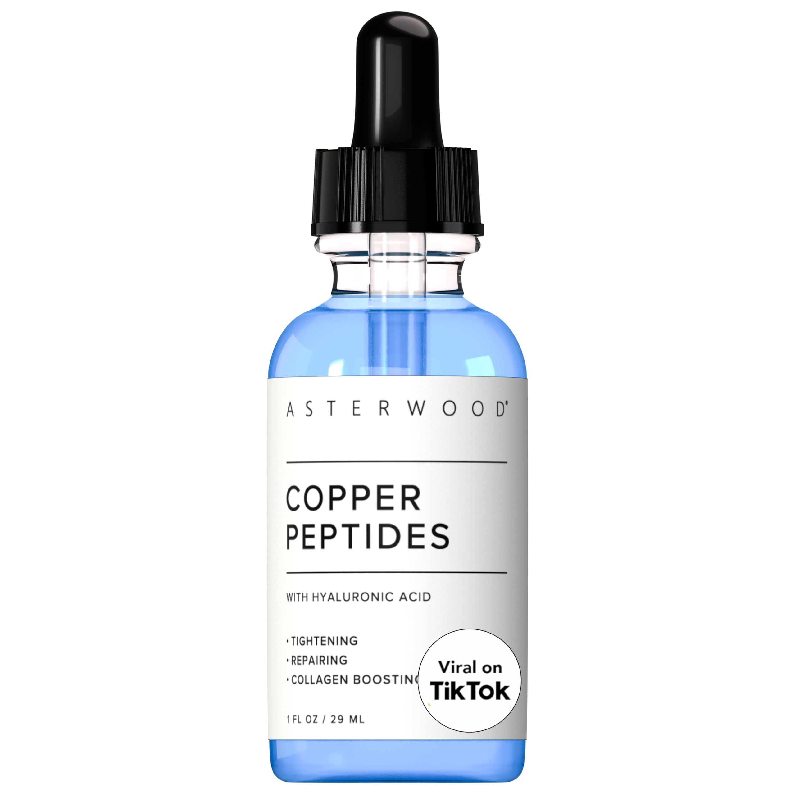 Copper Peptides Serum for Face - Tightening, Repairing, Collagen Boosting - with GHK-Cu and Hyaluronic Acid - Fragrance-Free - 1 Fl Oz