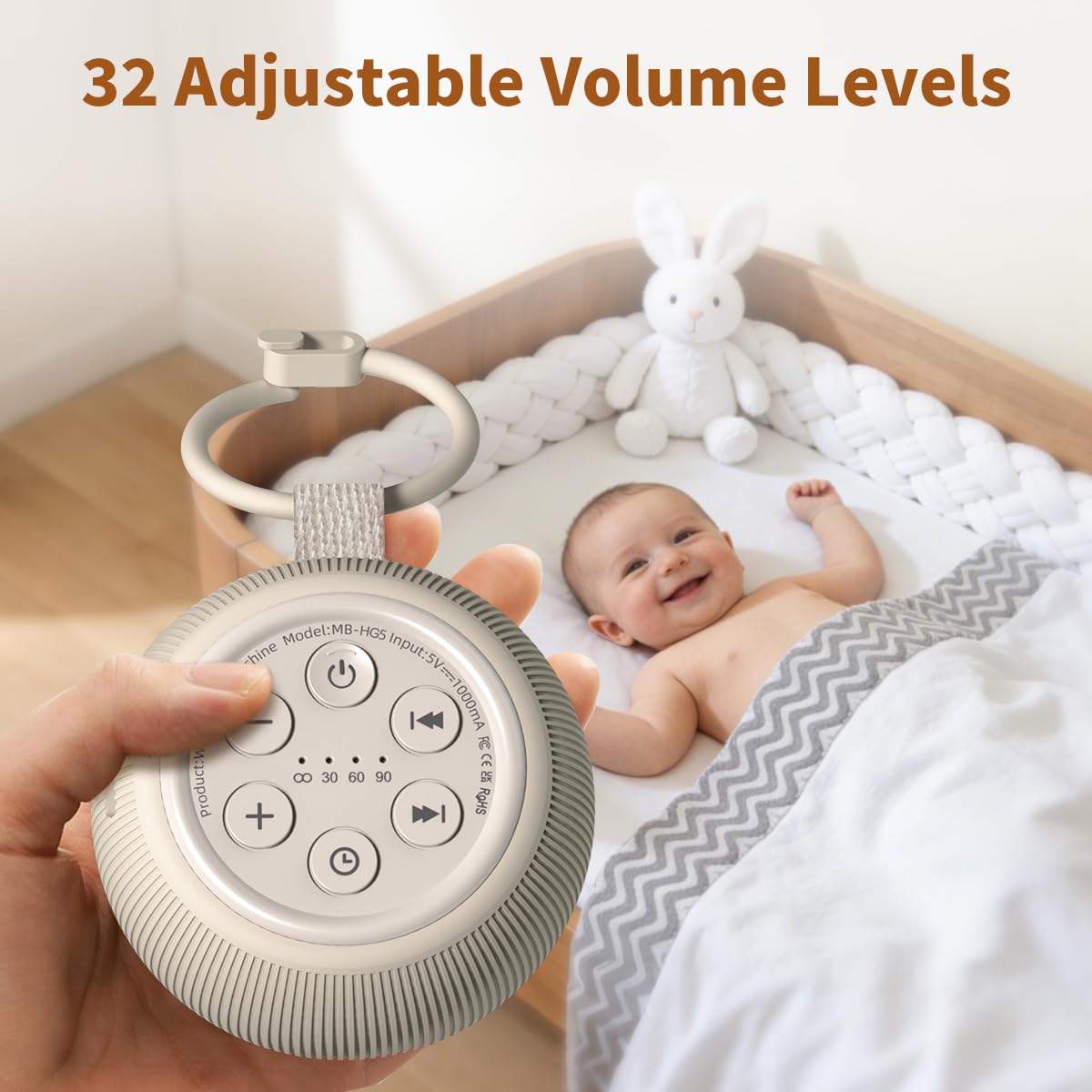 Tragbare Reise-Soundmaschine mit Batterie, braunes Rauschen, klein, Mini-Gerät mit 30 beruhigenden Geräuschen für Babyschlaf, 4 Timer, Memory-Funktion, 32 einstellbare Lautstärke, für Kinder und