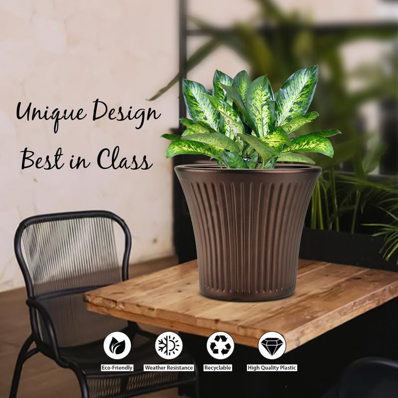 Image of GARDENS NEED 10 Inches Tancy Round Flower Pot | Set of 4 | Brown | Plastic Planter Pots for Indoor & Outdoor Home, Office & Balcony Decoration