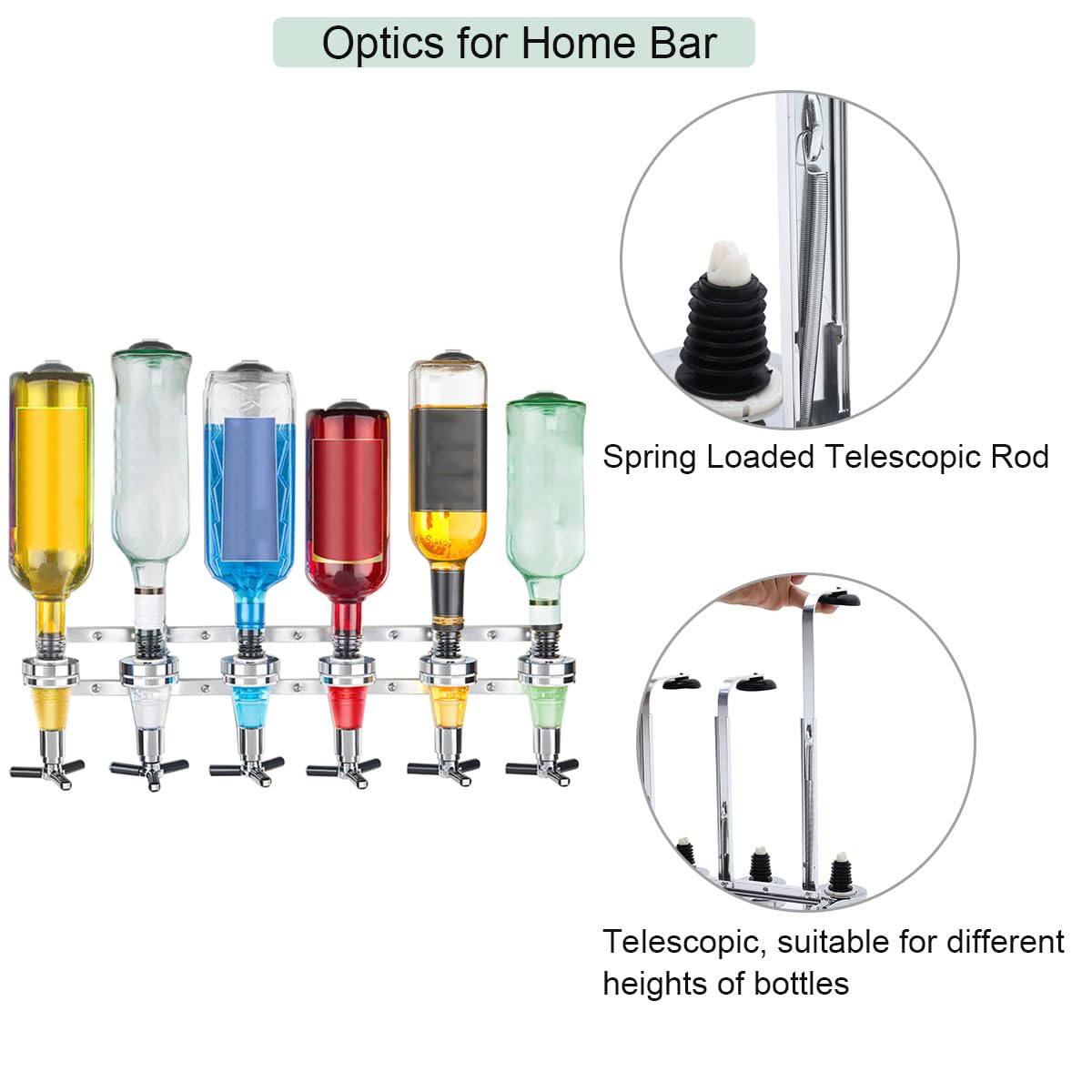 Warmiehomy Barbutler Flaschenhalter für 6 Flaschen Getränkeportionierer Wand Montage 4cl Getränkespender Flaschen Dosierer Drink Dispenser für Party Bar Zuhause Aluminum Silber