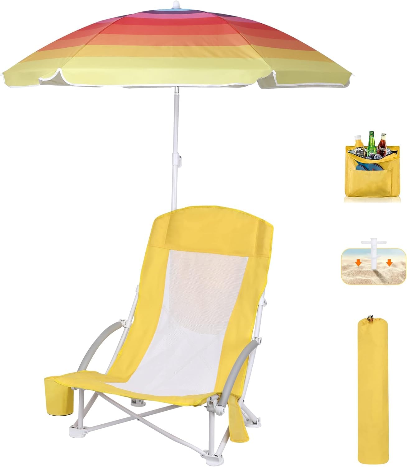 WGOS Beach Chair Beach Folding Chair for Adults Camping Chair High Back with Umbrella and Cooler Bag, Huge Shade, Portable & Lightweight for Beach,