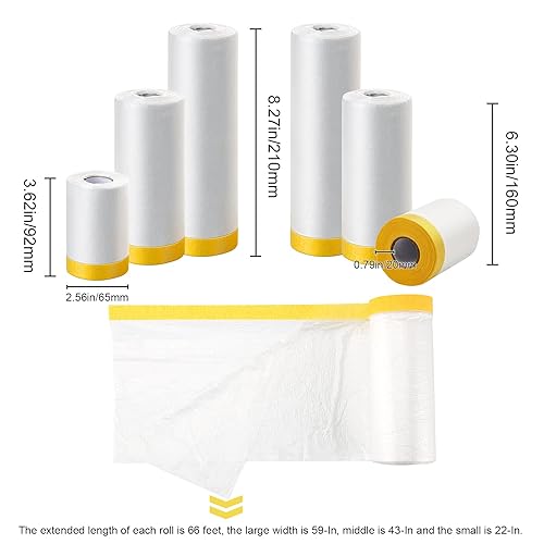 Miniatura 4 de MyLifeUNIT Cinta y cortina, paquete de 6 papeles de enmascarar para cubrir pintura automotriz (66 pies, 3 tamaños)
