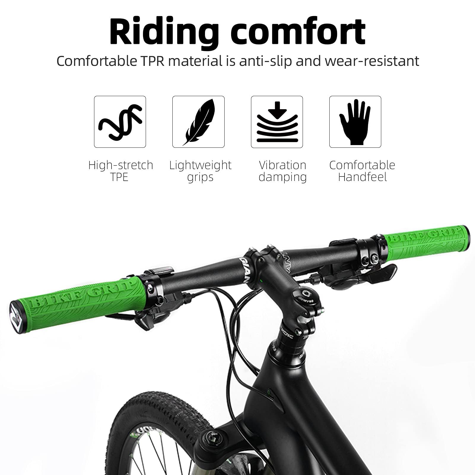 ROCKBROS Fietsstuurgrepen Fietsgrips 22mm Antislip Rubberen Handvatten Lock-on met Aluminium Slot/Stuurkappen Licht voor MTB/Racefiets/Vouwfiets