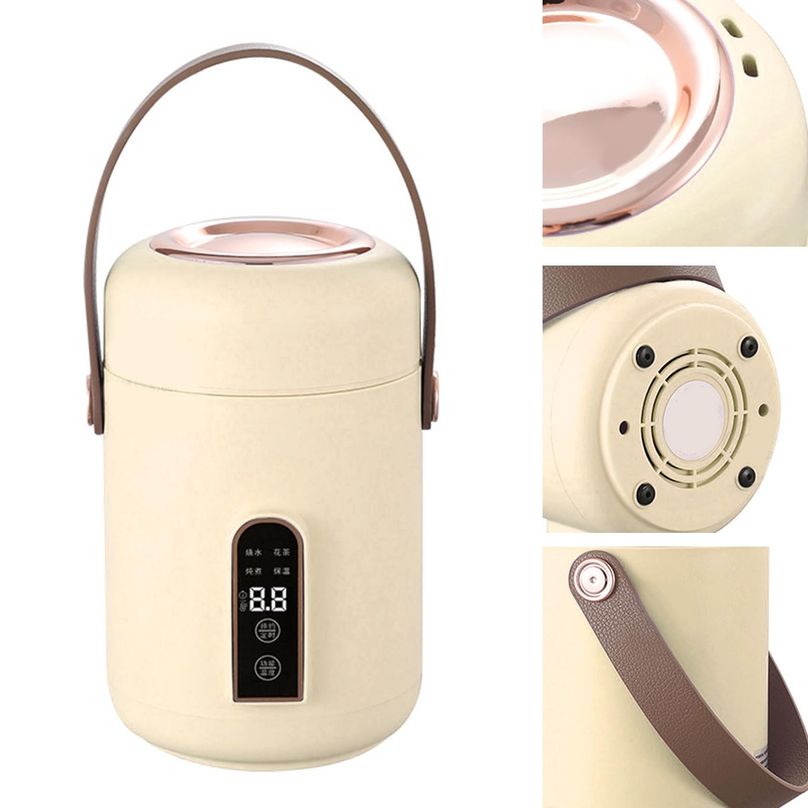 Mini Rice Cooker, Electric Stew Pot Easy To Clean Multifunction Insulated Portable Efficient Heating for Dorm for Home (Beige)