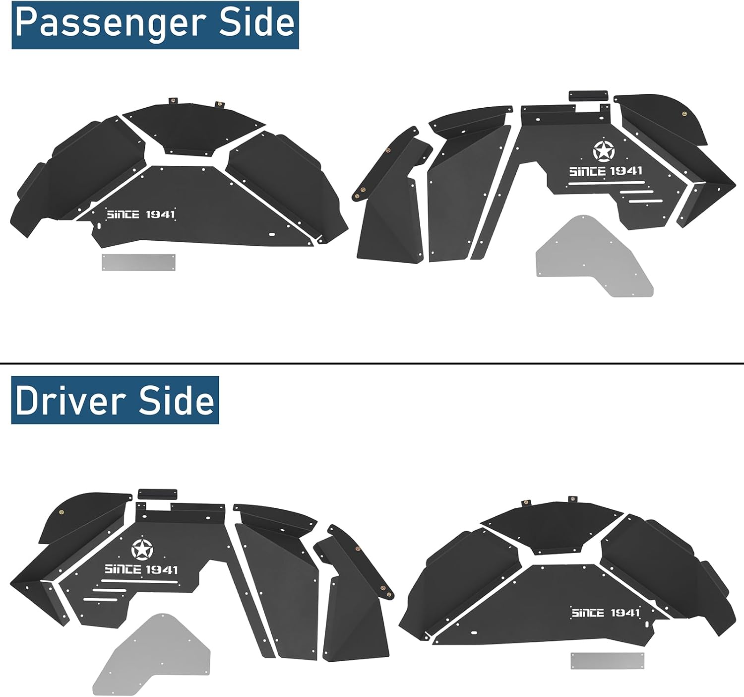 Hooke Road Aluminum Wrangler JK Front and Rear Inner Fender Liners Kit for 2007-2018 Jeep Wrangler JK & Unlimited 2/4 Doors, Wheel Well Liners - 4PCS